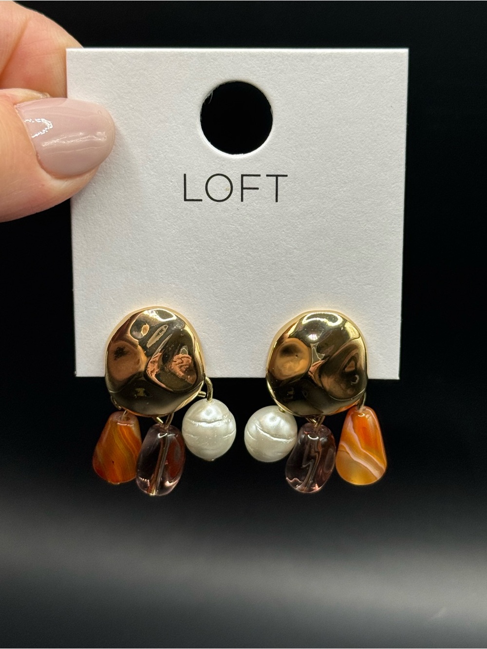 LOFT Pearl & Amber Charm Statement Earrings – Sold Out Style — NWT